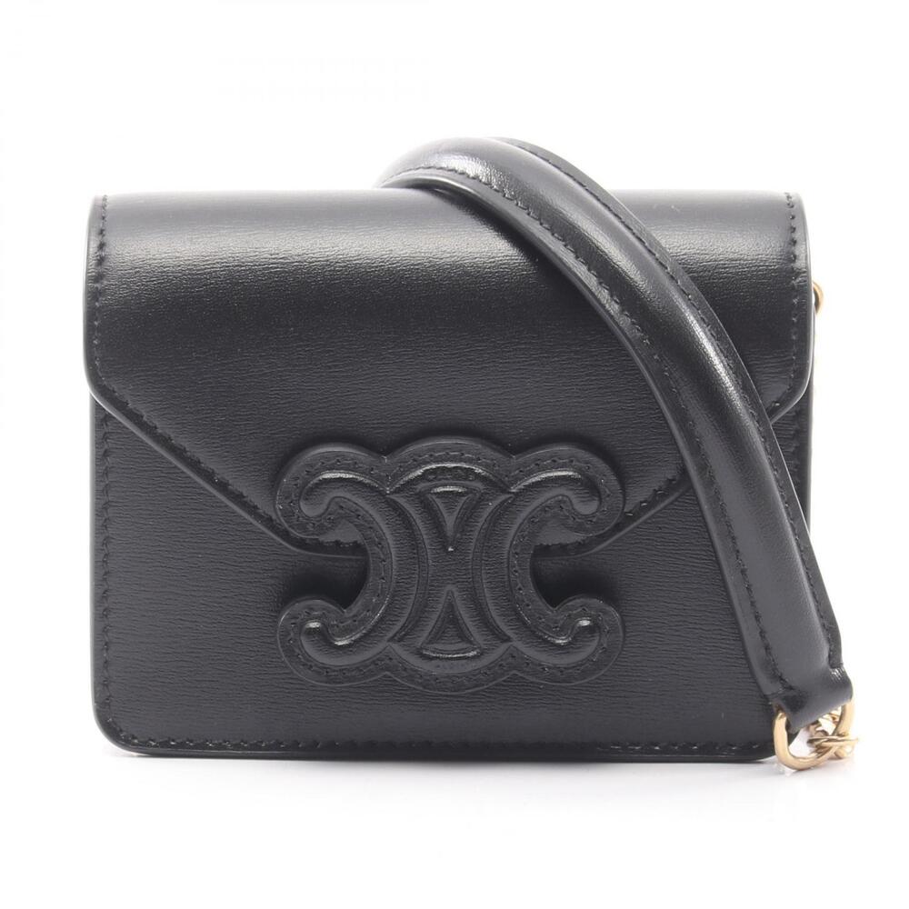 Celine Cuir Triomphe Chain Shoulder Bag Leather Black